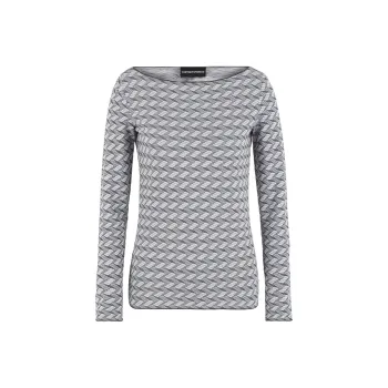 EMPORIO ARMANI Short sleeved V neck Jumper In Embossed Jacquard Jersey