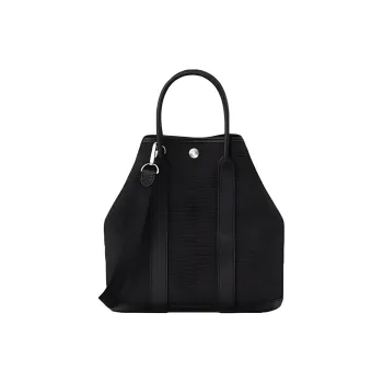 HERMES Garden Party Canvas With Calfskin Garden Bag Shoulder Bag Crossbody Bag Handbag Unisex Black Gray Color