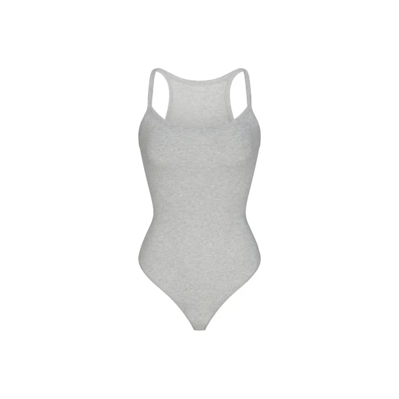 SKIMS FW24 Cotton Collection COTTON RIB CAMI BODYSUIT Bodysuits Women's Light Heather Grey/Ash Gray-0