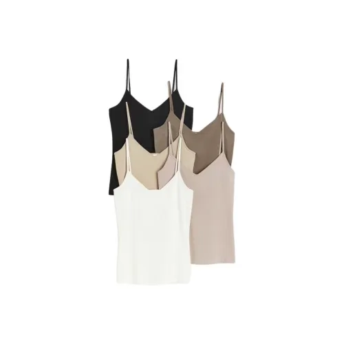 H&M Camisoles Women's 5 Pack Light Taupe+Dark Gray Brown+Black+White+Light Pink