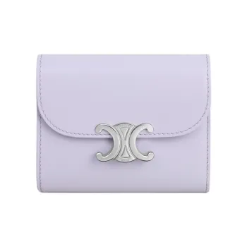 CELINE Triomphe Cow Leather Wallet Small Size Women's Light Purple