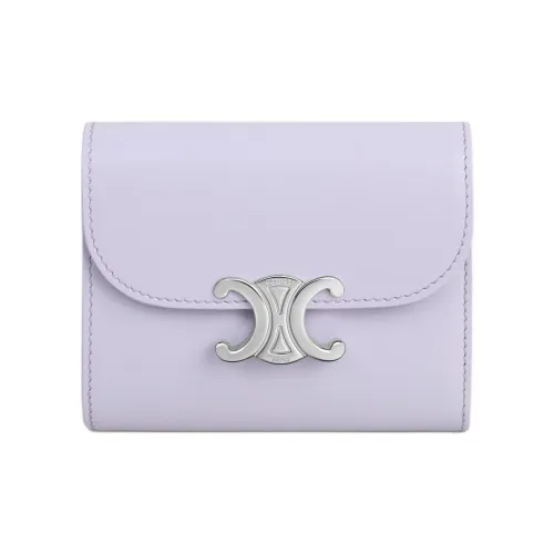 CELINE Triomphe Cow Leather Wallet Small Size Women's Light Purple