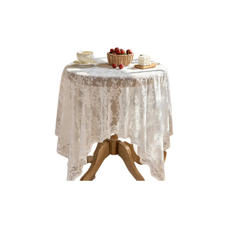 Yalu Alice Oli Lace Gauze Tablecloth With Cut Out Lace Design-0