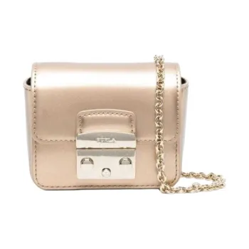 Furla Patent Leather Calfskin Shoulder Bag Crossbody Bag Mini Unisex Gold