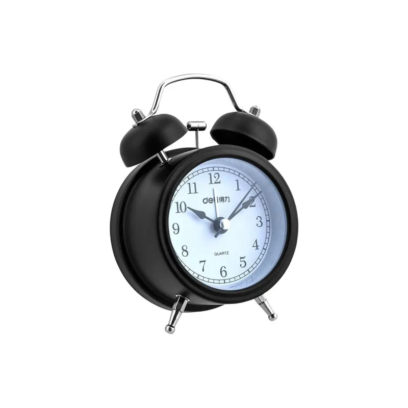 Deli Sweeping Seconds Movement Metal Alarm Clock Unisex White-4