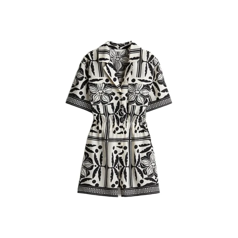 H&M Jumpsuit Women's Cream/Black Pattern-0