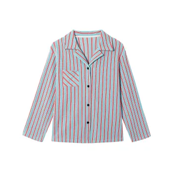 Ouyang Shirt Women's Blue Red Stripes