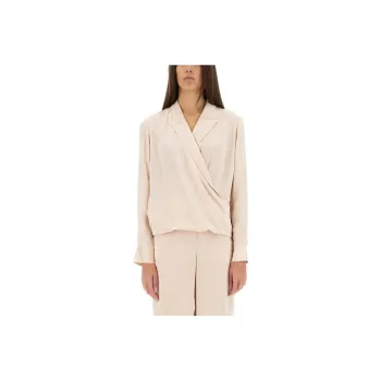 THEORY V Neck Draped Blouse
