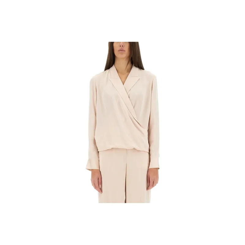 THEORY V Neck Draped Blouse-0