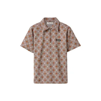 MIU MIU Silk Check Polo Shirt Tabacco