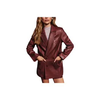 REFORMATION Veda Dalia Relaxed Leather Blazer Jackets Coats Women's Burgundy