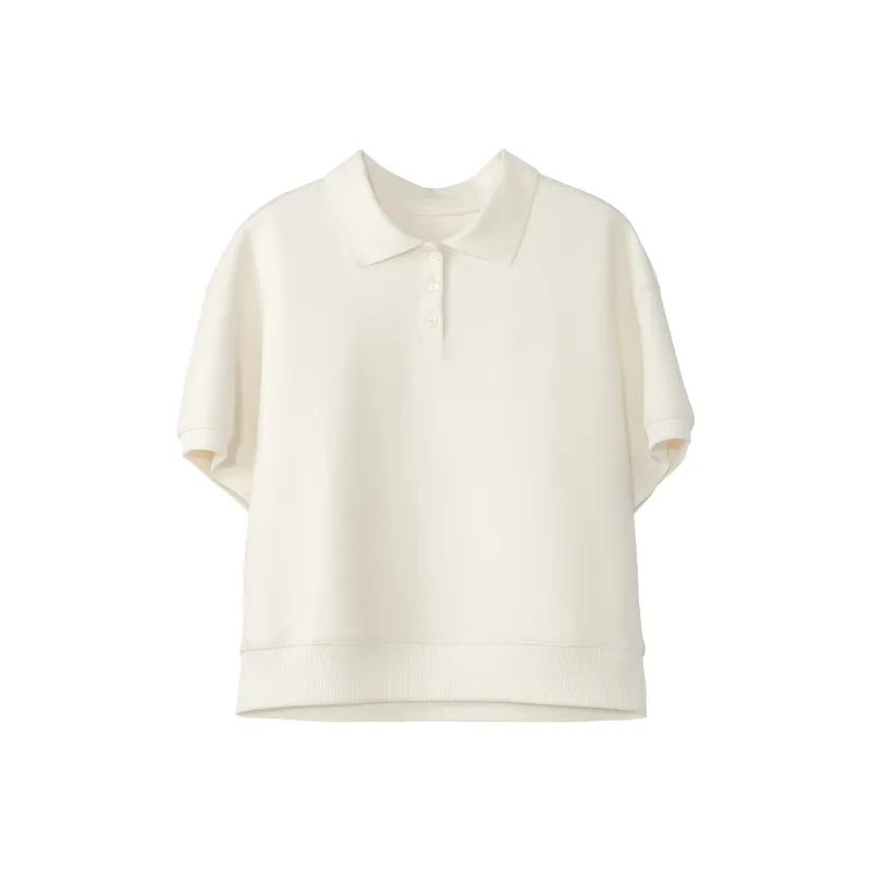 Fstudio Early Spring Korean Style Commute Versatile Short Sleeved Polo Shirt Women's Ecru-0