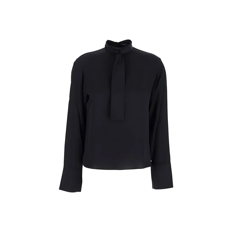 THEORY Tie Neck Relaxed Long Sleeved Top-0