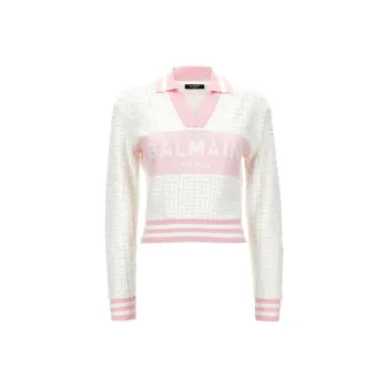 BALMAIN Pb Monogram Jacquard Knit Polo Shirt