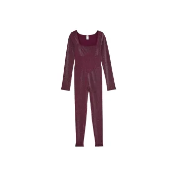 Victoria's Secret PINK Long-Sleeve Square Neck Onesie/Wild Rose Bling Bodysuits Women's Wild Rose Accessory