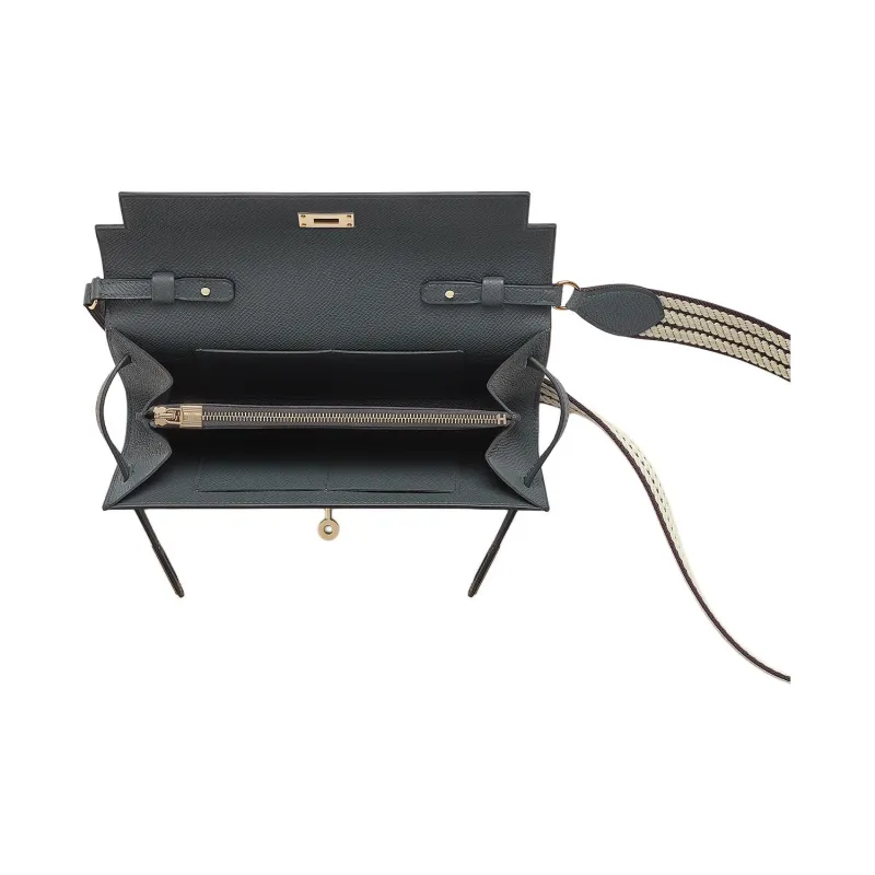 HERMES Kelly To Go Epsom Calfskin With Cordage Canvas Wallet Women's Dusty Gray & Milton Yellow & Dark Reddish Purple-3
