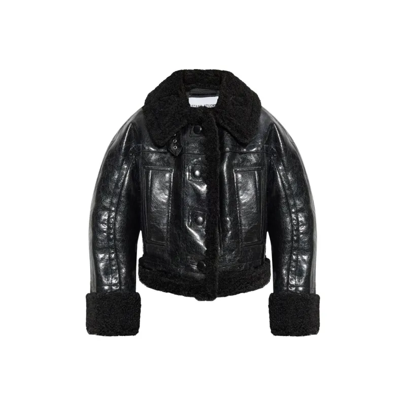 STAND STUDIO Aby Shearling Trim Jacket-0