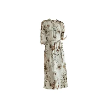 Ink Beauty Short Sleeved Dress Women's Miroku Flower Collection Language