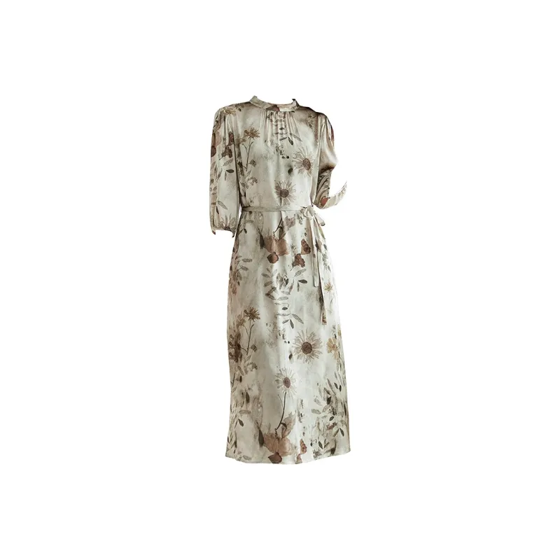 Ink Beauty Short Sleeved Dress Women's Miroku Flower Collection Language-0