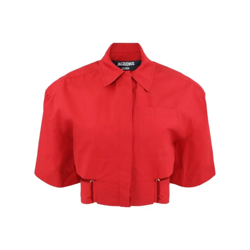 Jacquemus Cropped Belted Shirt 'Dark Red'-0