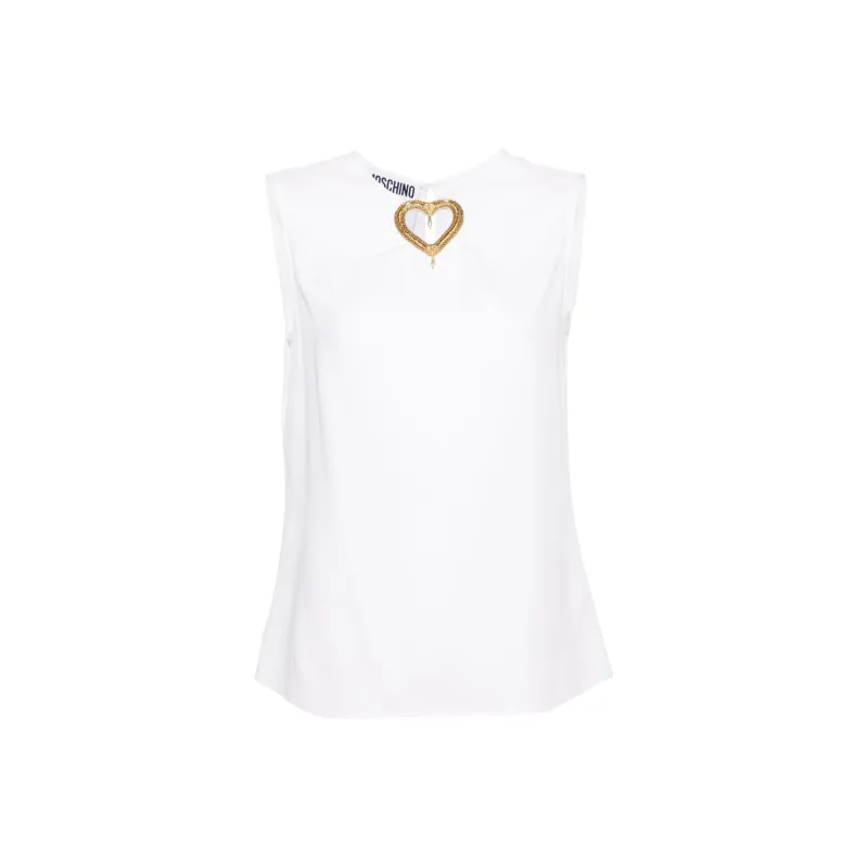 MOSCHINO Heart Cut Out Embellished Sleeveless Blouse-0