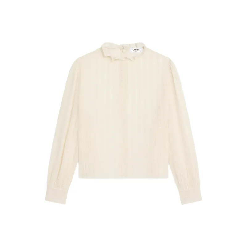 CELINE Cropped Blouse In Muslin Cotton And Wool-0
