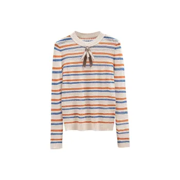 Cypress House Knitwear Women's Beige With Blue And Orange Stripes