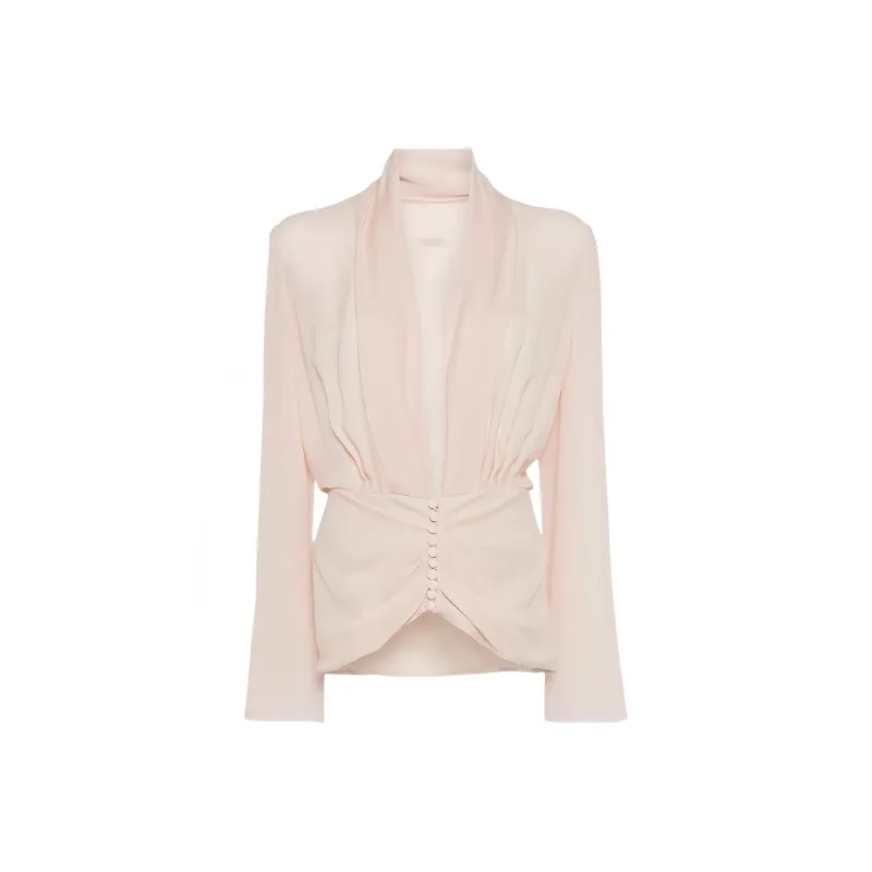 POPO.INFO Cinched Waist Pleated Long Sleeved Women's-0