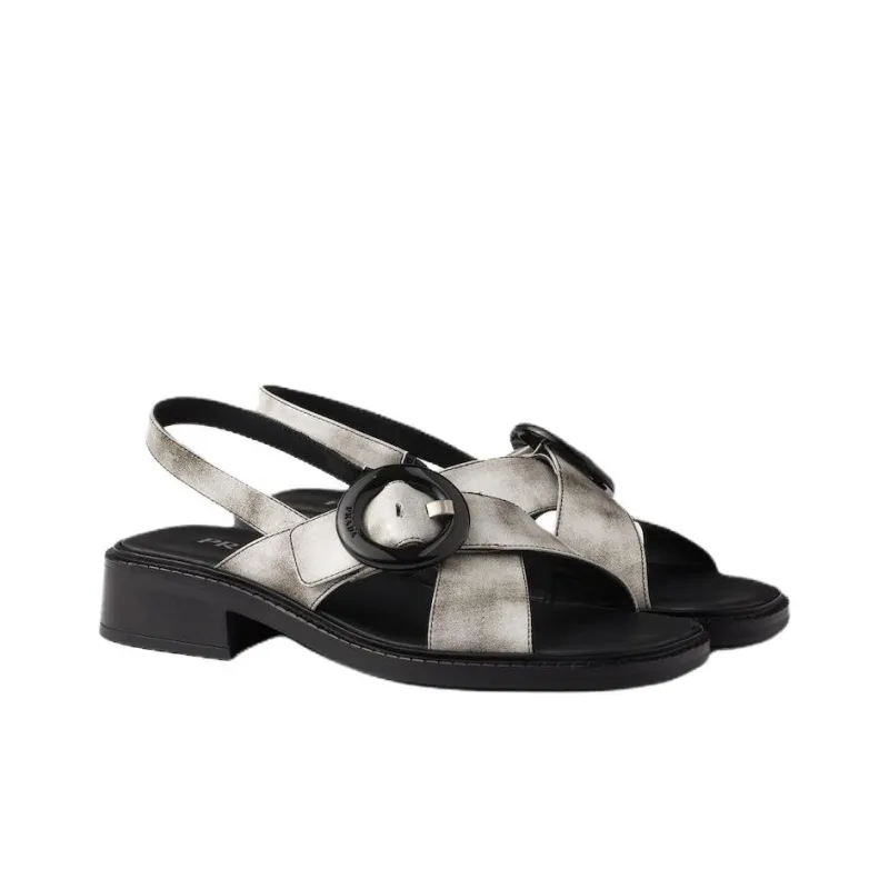 PRADA One Strap Sandals 3.5cm Women's White Gray-1