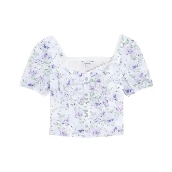 Bebe SS24 Puff Sleeve T Shirt Women's White Flower