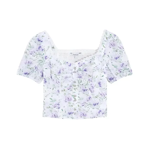 Bebe SS24 Puff Sleeve T Shirt Women's White/Flower