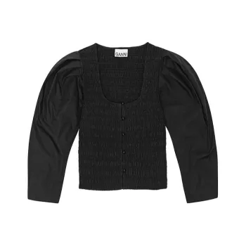 GANNI U neck Cropped Organic cotton Blouse