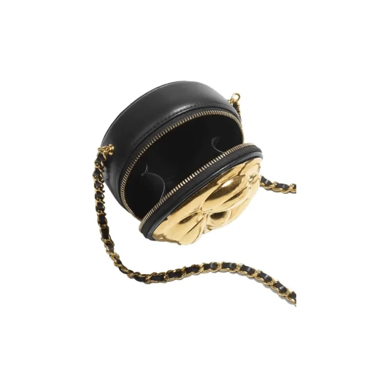 CHANEL Lambskin One Shoulder Crossbody Clutch Women's Gold & Black-3