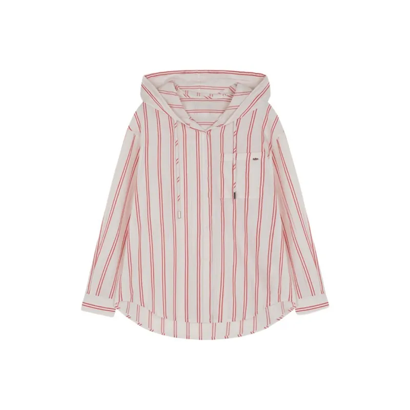 Mo Han Yi Mei Shirt Women's Red White Stripes-0