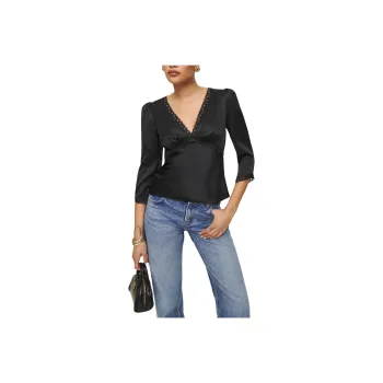REFORMATION Ellery Silk Top Shirt Women's Black