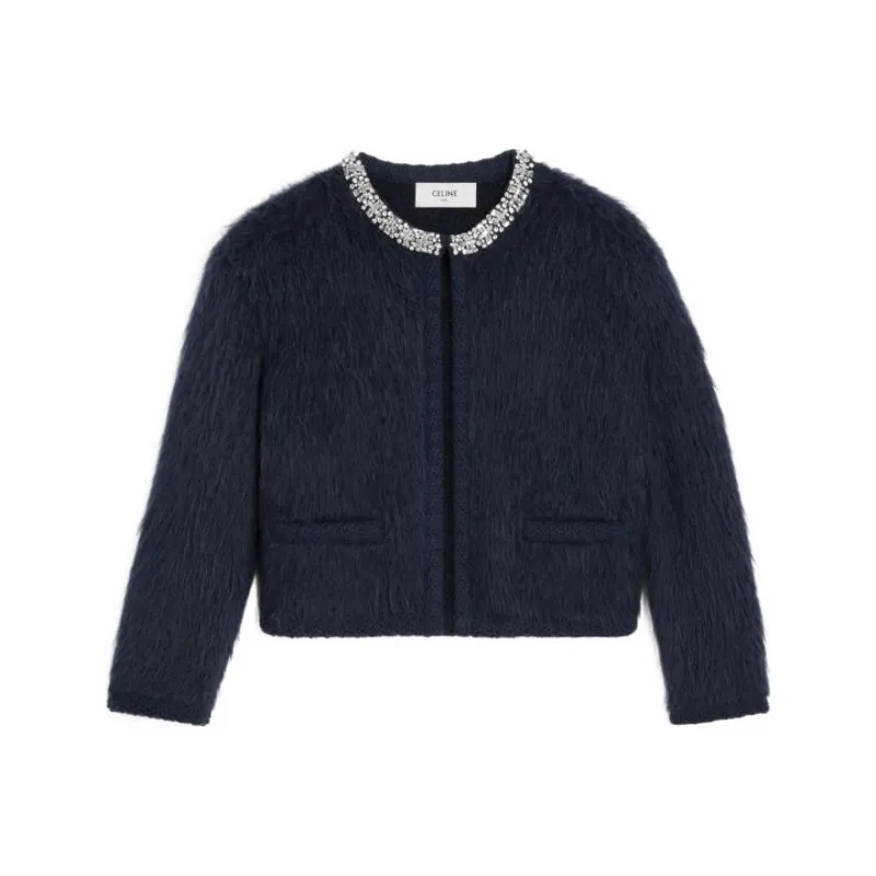 CELINE Embroidered Cardigan In Brushed Mohair-6