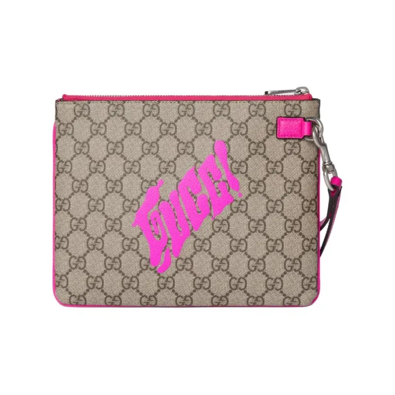 GUCCI GG Monogram Coated Fabric Clutch Men's Beige & Pink-2