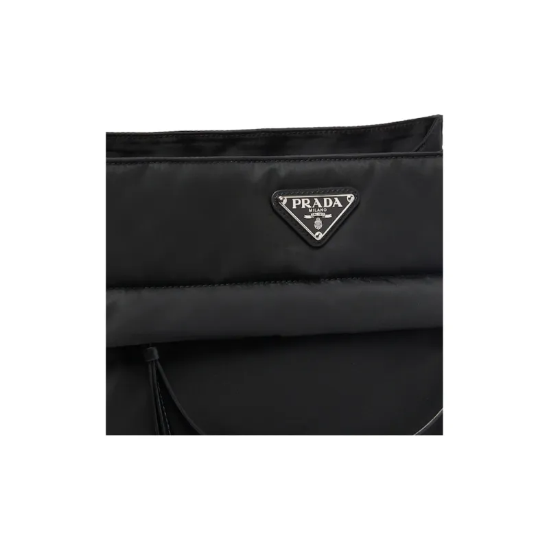 PRADA Hobo Fabric With Leather Shoulder Bag Crossbody Bag Women's Black-4