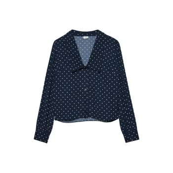 ARITZIA Sunday Best Reunion Blouse Shirt Women's Admiral White/Marine Blue White