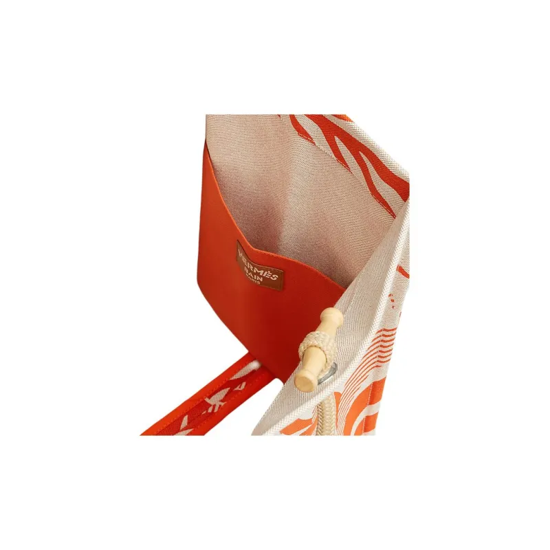 HERMES Tigre A L'Ananas H Canvas Tote Bag, Shopping Bag, Shoulder Bag, Handbag Regular Women's Orange & Coral-2