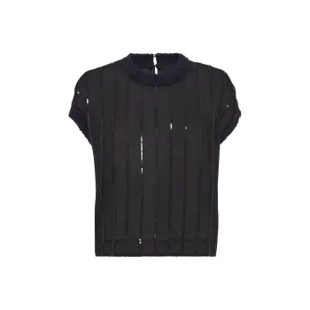 Brunello Cucinelli Sequin embellished Striped Silk T shirt