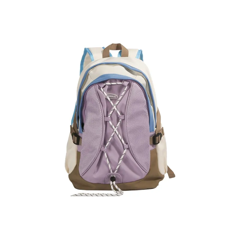 WICKBUEN Nylon Fabric Backpack Travel Bag Unisex White/Black/Purple-14