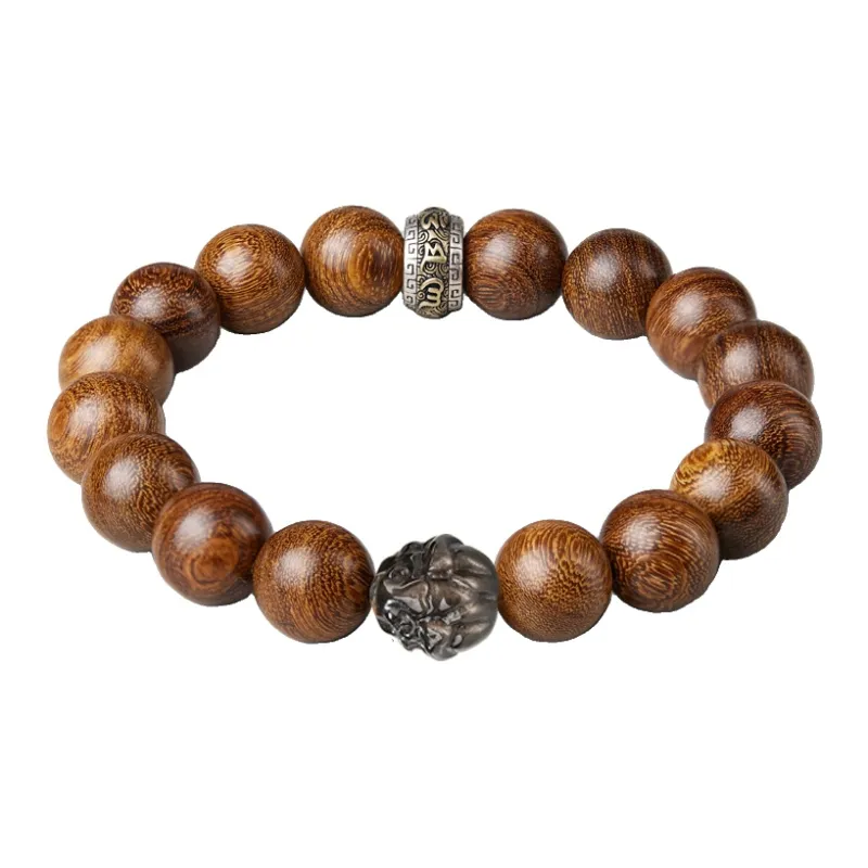 SGE Golden Sandalwood Beaded Bracelet Wooden Product Buddhist Bead Unisex-3