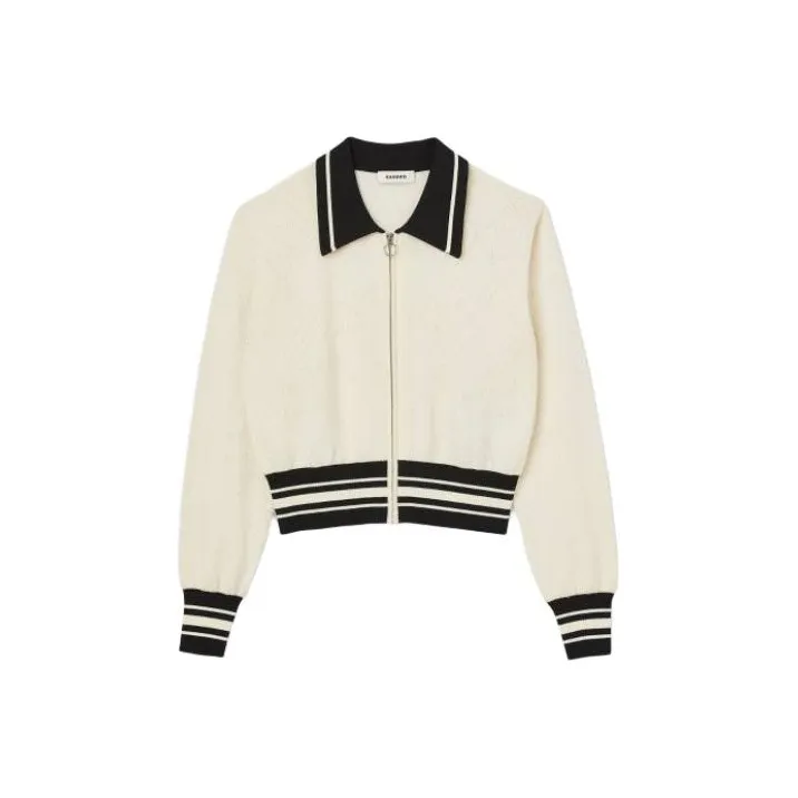 Sandro Two Tone Cardig Knitwear Women's Beige-0