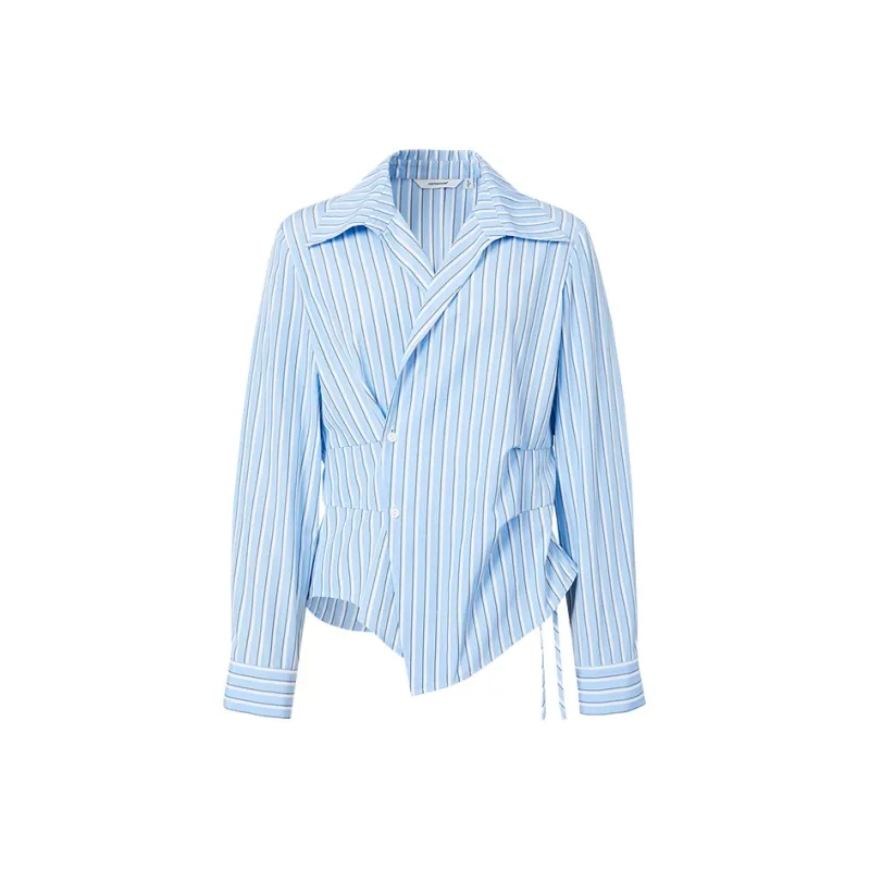 Hopeshow Shirt Women's Pink Blue Stripes-0