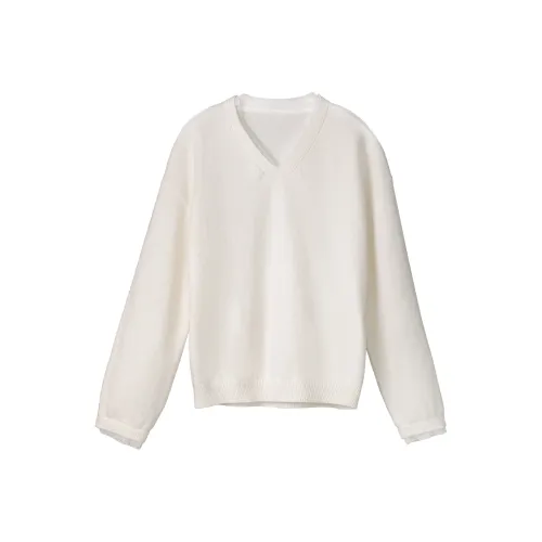 Fstudio Fall And Winter Korean Petite Lace V Neck Knitwear Inner Layer Top Women's Ecru