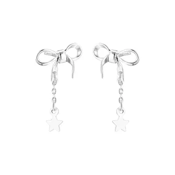 Silver S925 Silver Bowknot Stud Earrings Women's Stars Pendant Earrings
