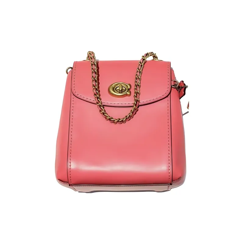 COACH Parker Leather Shoulder Bag, Crossbody Bag, Backpack Small Size Women's Brass/Multicolor Paper Shred Pink-1