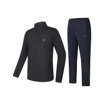 FILA Casual Sportswear Men Clothing Sets Pitch Black T Shirt+Royal Blue Pants