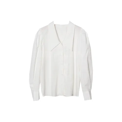 PAIN OR PLEASURE Versatile Long Sleeved Lapel Puff Sleeve Shirt Women's White